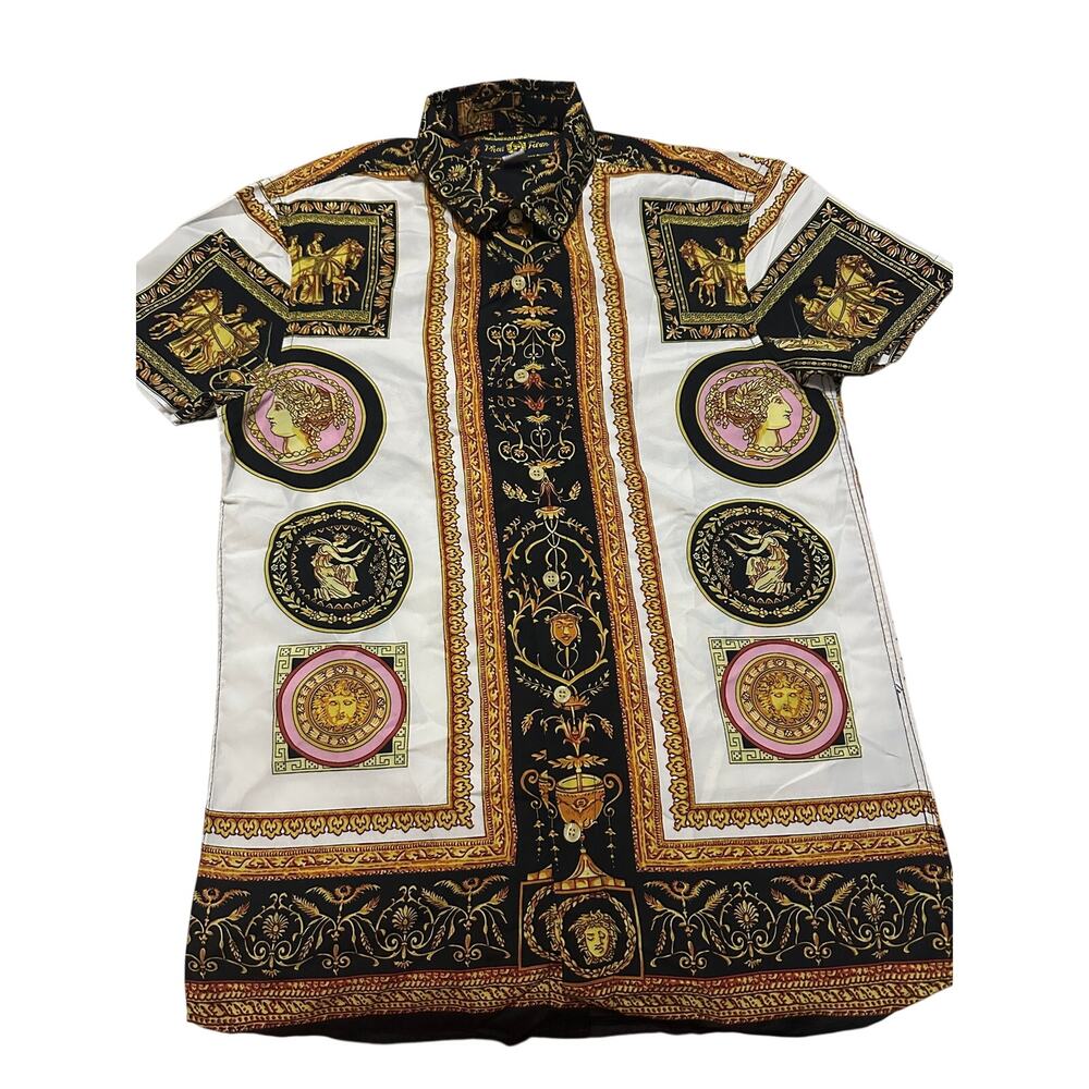 Vintage Phat Farm Baroque Print Button Up Shirt Y2K Hip Hop All Over Print Small